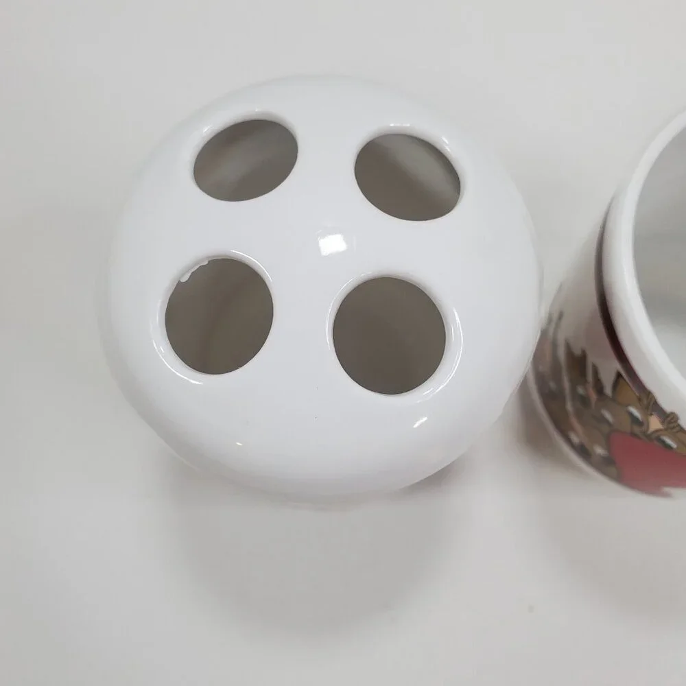 Vtg White Plastic Santa Claus Reindeer Christmas Bathroom Toothbrush Holder Cup